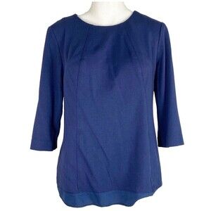 Shoshanna Navy Blue Blouse XS 2 Womens 3/4 Sleeve Office Business Classic Top